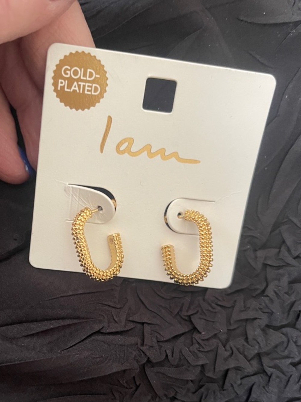 I Am Gold-Plated Textured Mini Hoop Earrings - Gold
